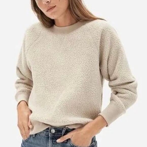 Everlane Sweaters - Everlane Women's Renew Cream Tan Sherpa Crewneck Pullover Sweatshirt Size XXS